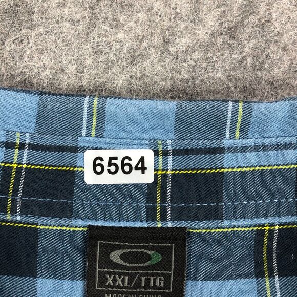 Oakley Button Up Shirt Mens XXL Blue Plaid Long Sleeve Pocket Logo Cotton Blend - Picture 10 of 10